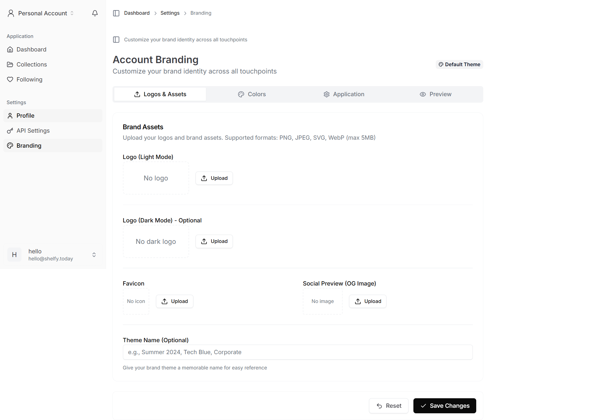 Shelfy account branding settings