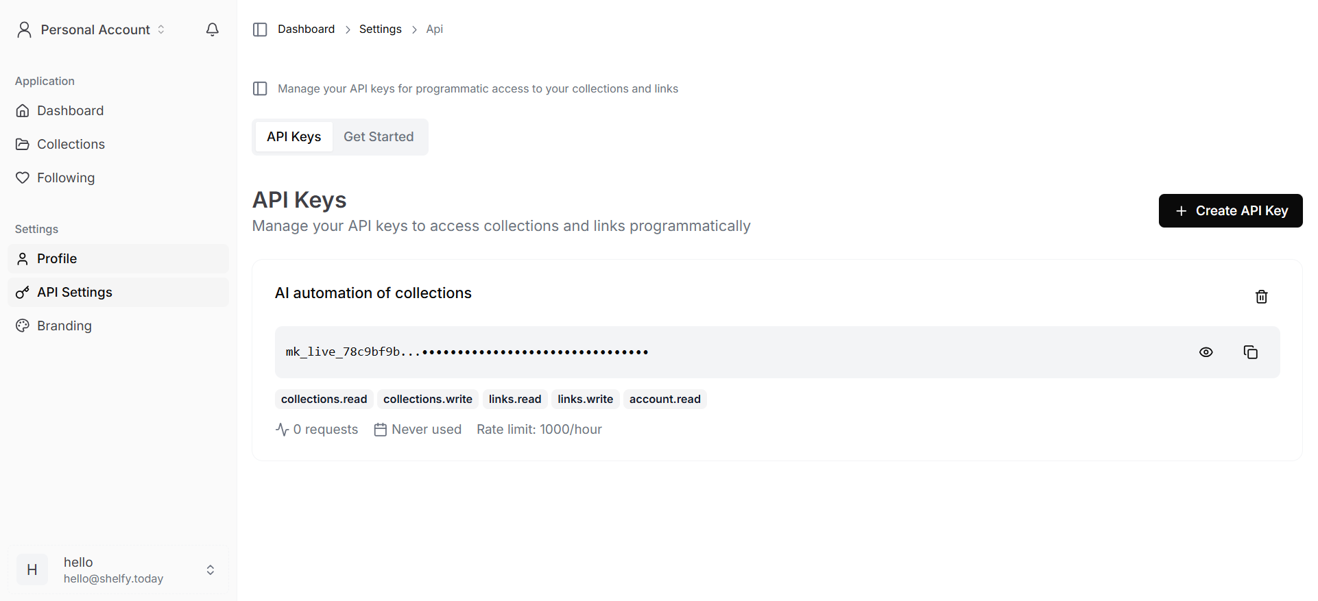 Shelfy API settings with bulk import