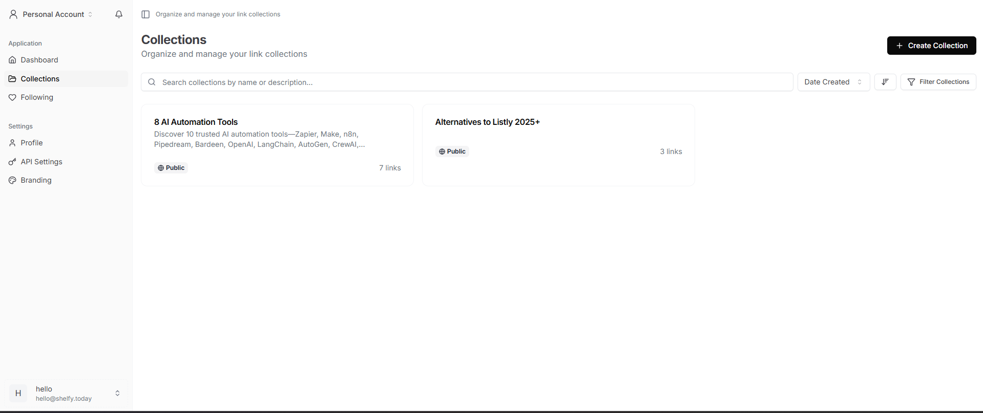 Shelfy collection list with unlimited collections