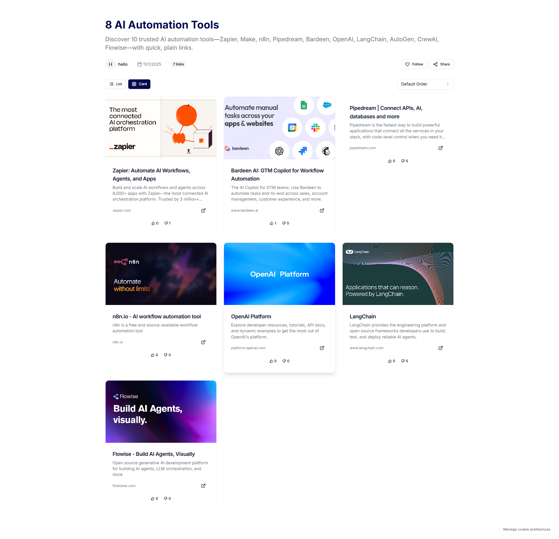 Public Shelfy collection page where visitors can vote on links